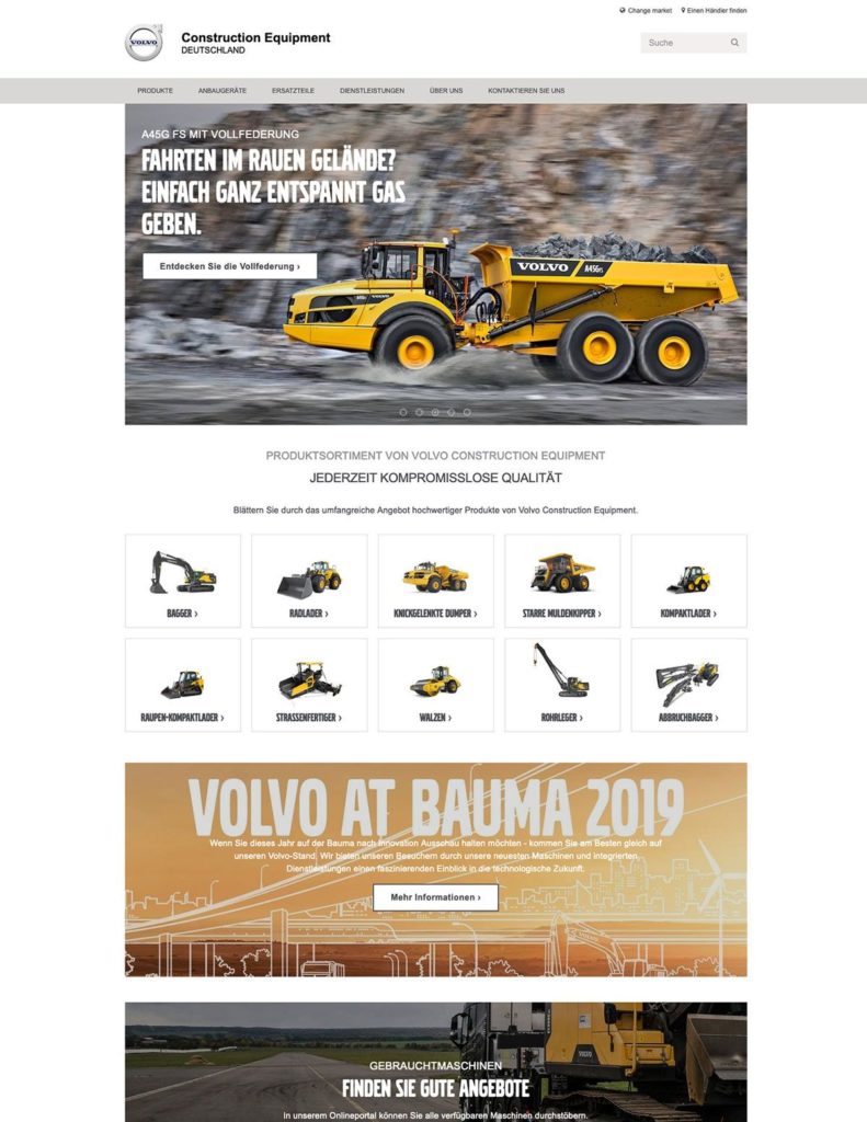 B2B Beispiel für Baumaschinen Landing Page