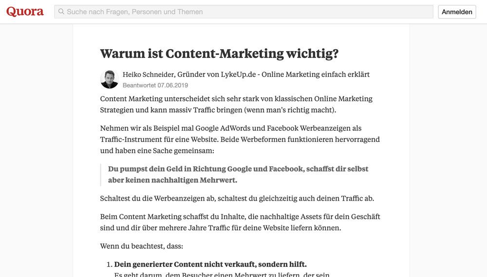 Mehr Traffic durch Antworten auf Quora