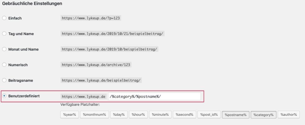 Permalinks (URLs) in neuem Blog einstellen