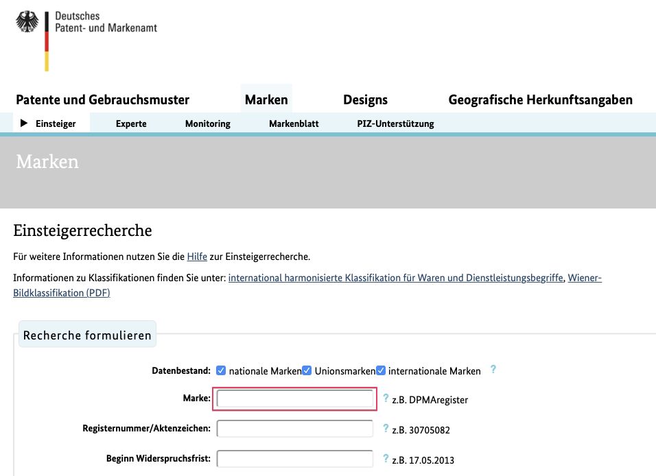 Markenrecherche für neuen Blognamen