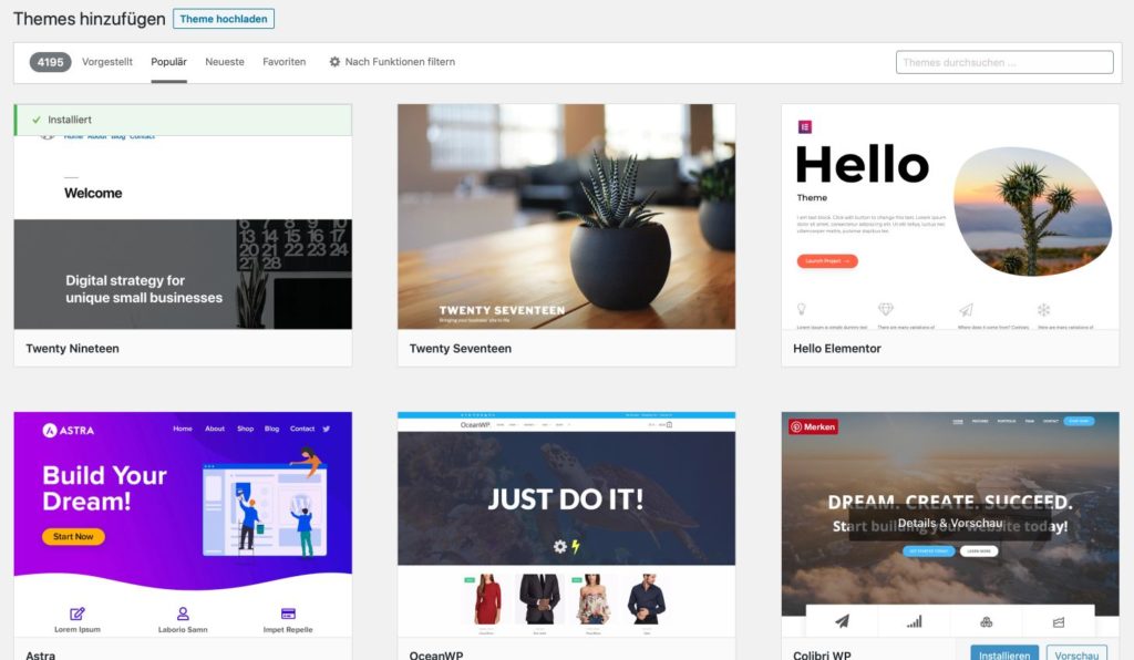 Im neuen Blog ein kostenloses Design installieren.