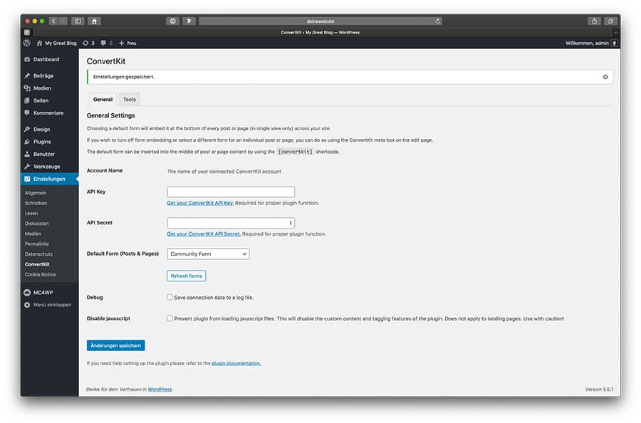 ConvertKit Erweiterung für WordPress.
