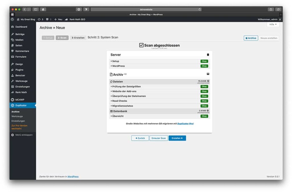 Duplicator für die Migration von WordPress Websites